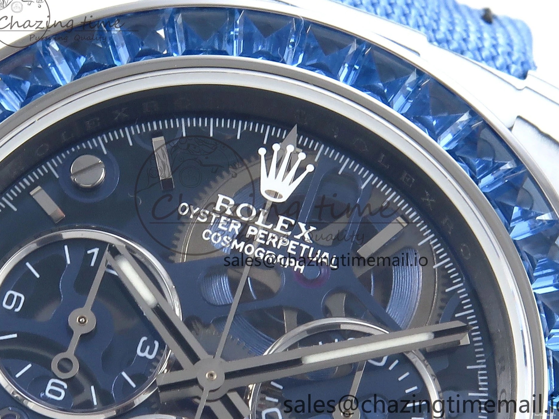 0501 Daytona ZIF REMOULD White Carbon GETF Best Edition Blue Skeleton Dial Blue Diamonds Bezel on Blue Nylon Strap DD Fashionable 366